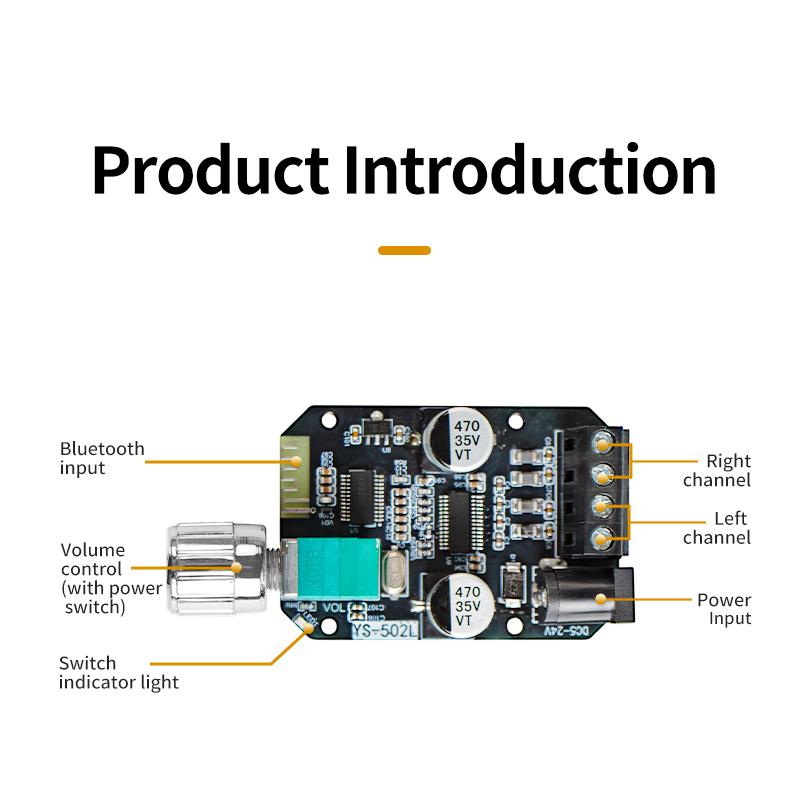YS-502L 2.0 Channel Bluetooth 5.0 Audio Amplifier Board, 100W Stereo Power Amp Module With AUX And Volume Control For Speakers