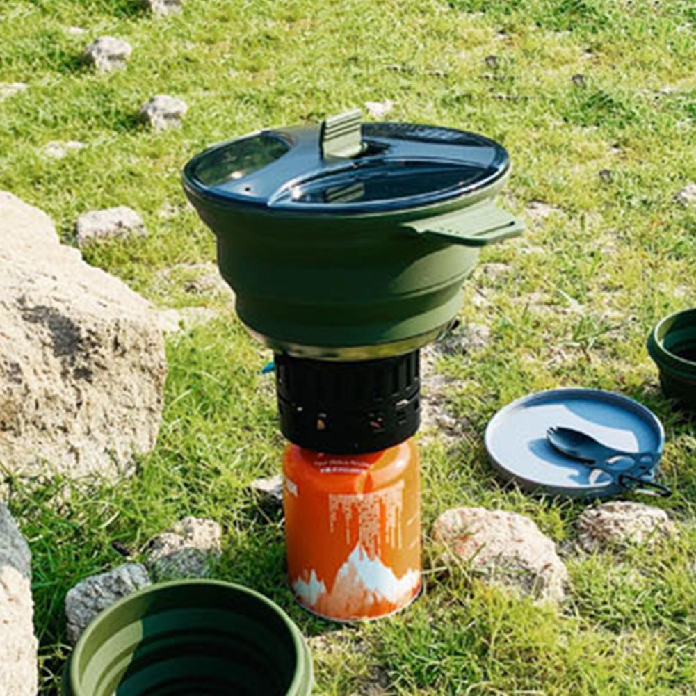 Foldable Portable Camping Cookware Pot Heat Resistant Camping Teapot with Handle for Outdoor Fishing for Picnic Travel Tableware