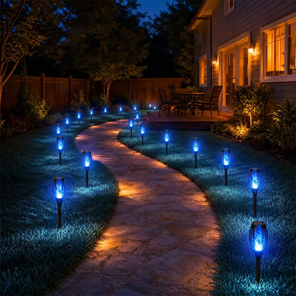 1/6/12 Pezzi Torce Solari da Esterno, Luce con Fiamme Vive Danzanti e Tremolanti per Giardino Paesaggistico Sentiero, Accensione/Spegnimento Automatico, per Decorazione Natalizia