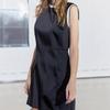 2024 Autumn/Winter Women's High-Waist Color-Block Silk Satin Sleeveless Mini Dress