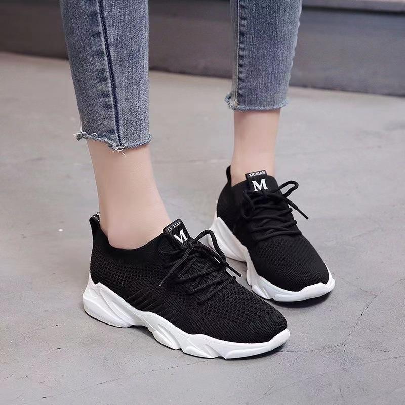 Spring and autumn new women's sports shoes fly-woven mesh casual shoes hollow thin white shoes women