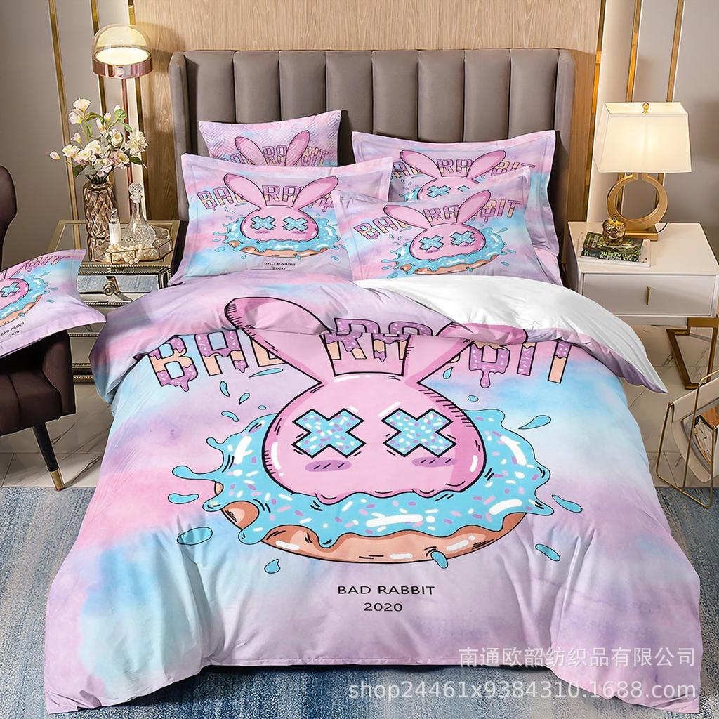 Heiß verkaufte 3D Digitaldruck Hip-Hop Graffiti Smiley Gesicht Bettwäsche Kissenbezug Bettbezug Dreiteiliges Set