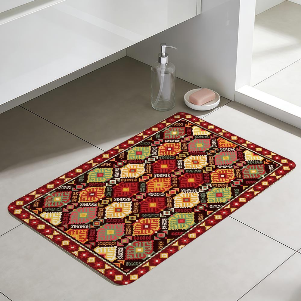 Retro bohemian floral plaid vintage hogar Bedside Rug Kitchen Bath Floor Mat Hallway Balcony Carpet Entrance Doormat Decor Home