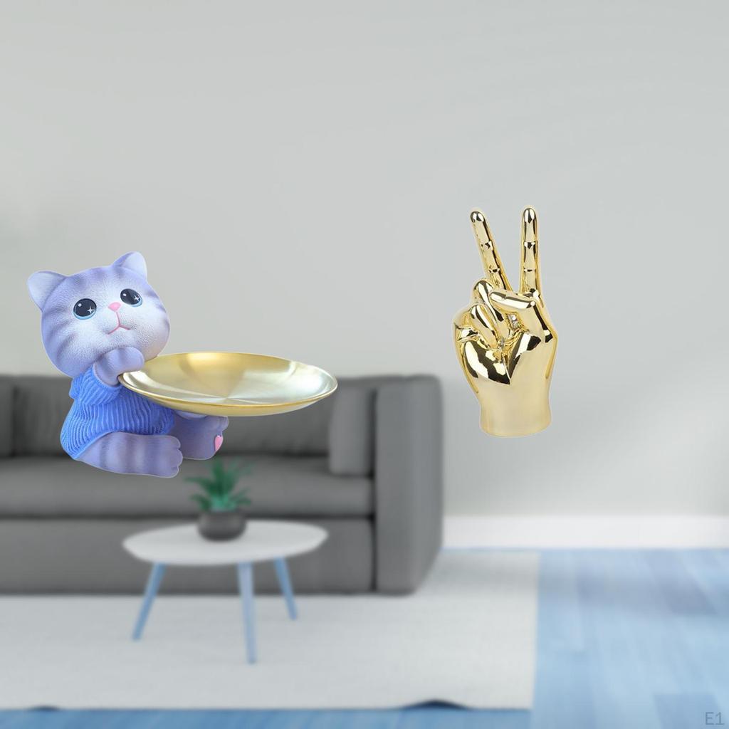 Modern Cat Resin Statue Tray with Hand Gesture Sculpture for Dining Table Cabinet Shelf Jewelry