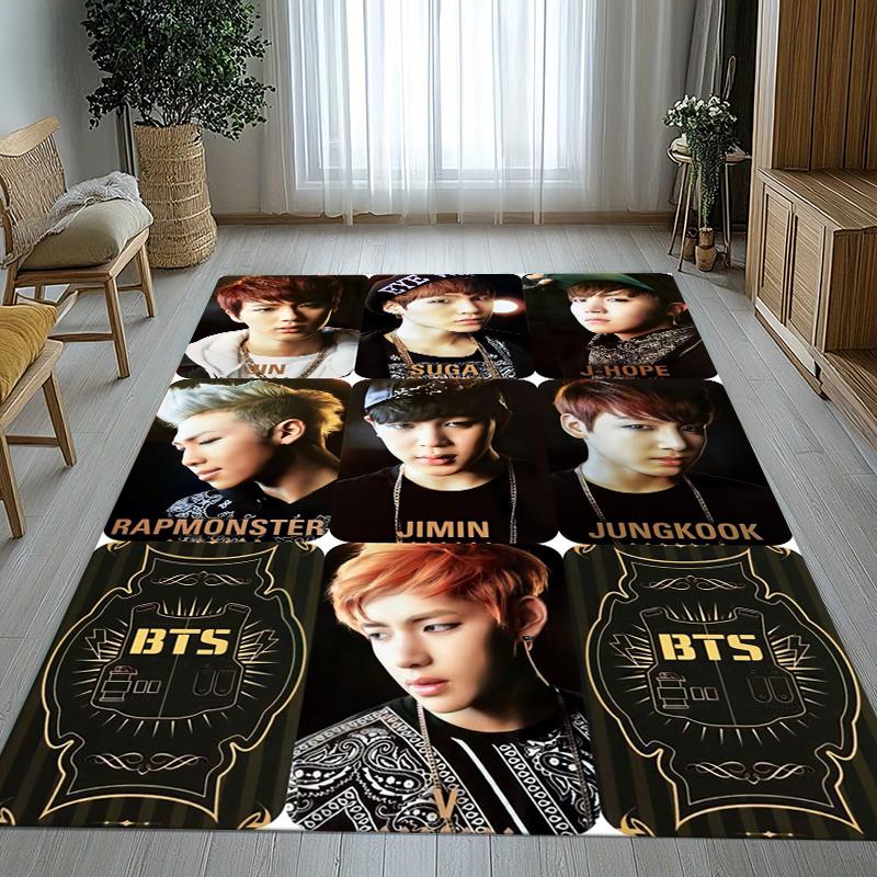 Fashion B-BTS Kpop Star Living Room Non-Slip Area Rug Soft Carpet for Bedroom Kids Playroom Sofa,Home Decor Doormat Gift