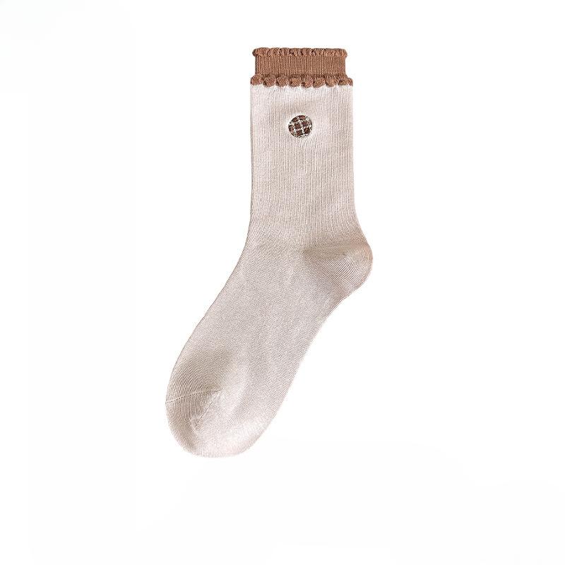 Female Autumn and Winter New Embroidery Cartoon Love Cute Lace In The Tube Cotton Socks