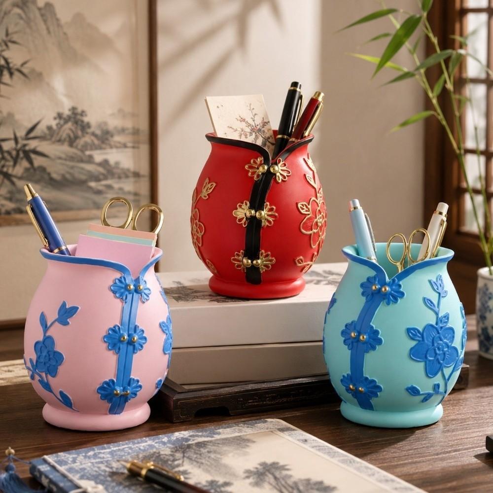 Chinese Style Cheongsam Shape Pen Holder Vinyl Succulent Planter Makeup Brush Pot Desk