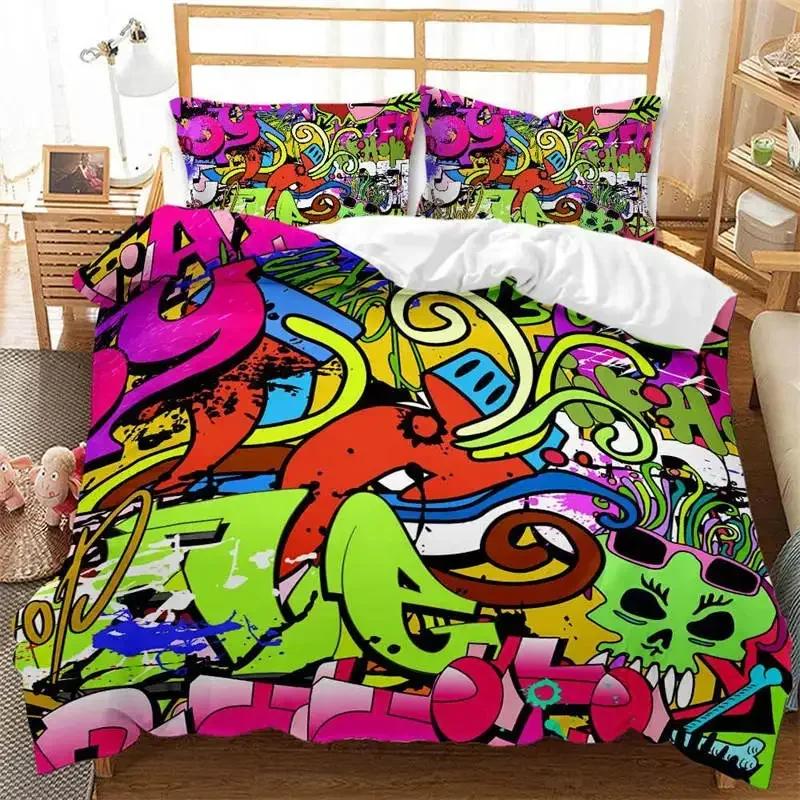 3D Print Graffiti Hip Hop Street Culture Bedding Set Single Twin Double Queen King Cal King Size Bed Linen Set