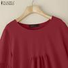 ZANZEA Women Casual Round Neck Solid Color 3/4 Sleeve Loose Blouse