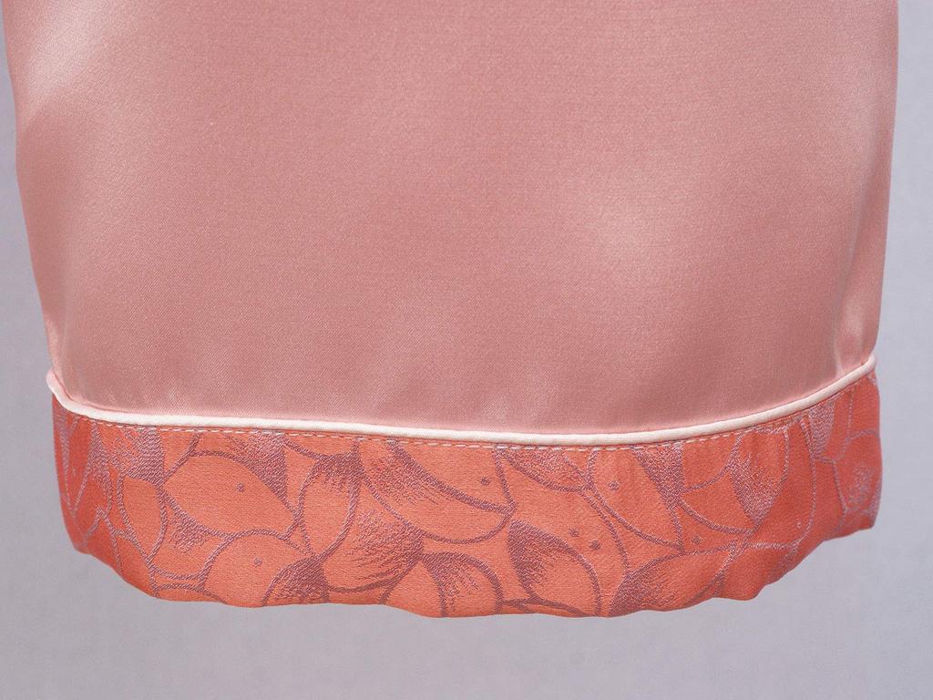 Silk Long Leaf Jacquard Top and Bottom Size M Women's Pajamas, Open-Front, Sleeves, 100% Silk, Thick, Pattern, Weave, Set,