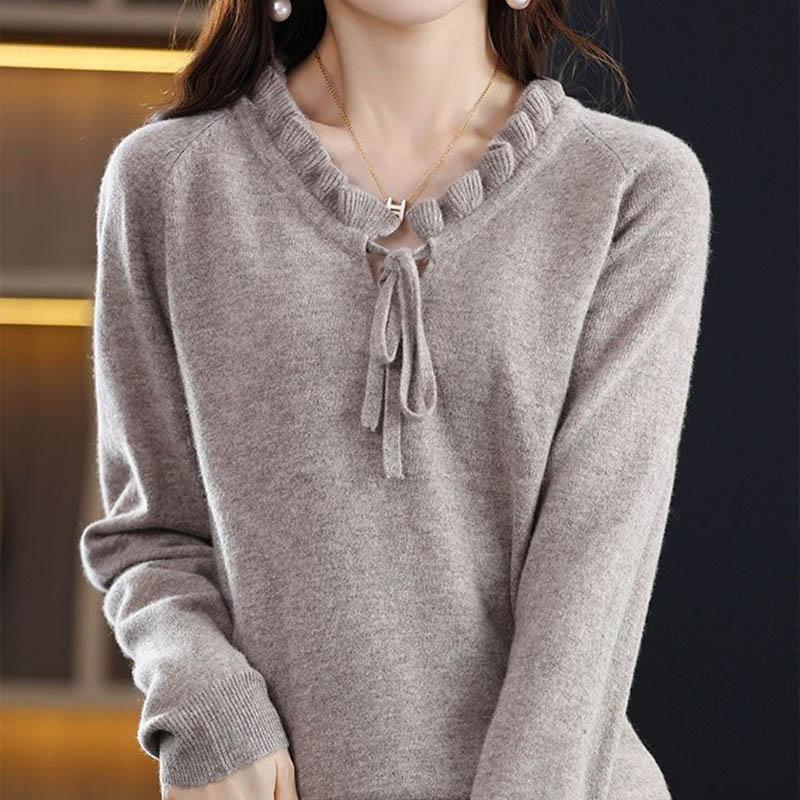 Sweater for Women Autumn Winter Thickened  Warm Knitted Stretchy Long Sleeve Oversize V-neck Tops