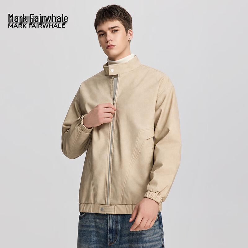 Mark Fairwhale Men's Stand Collar Faux Leather Jacket