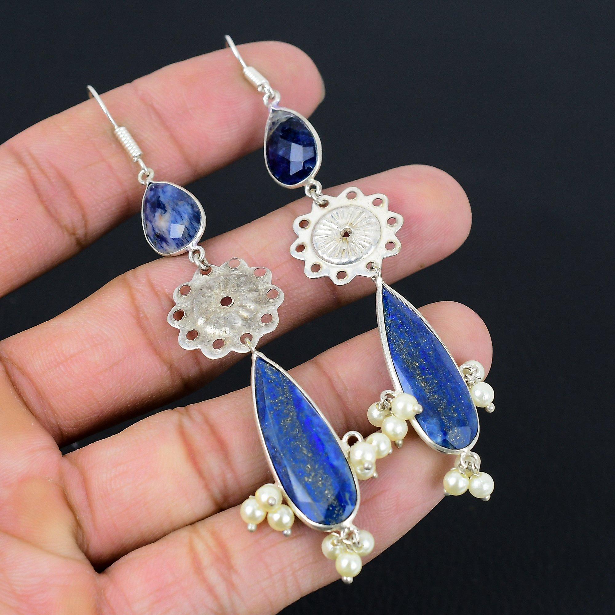 

Распродажа ко Дню дружбы Серьги-подвески из лазурита Ювелирные изделия Стерлинговое серебро