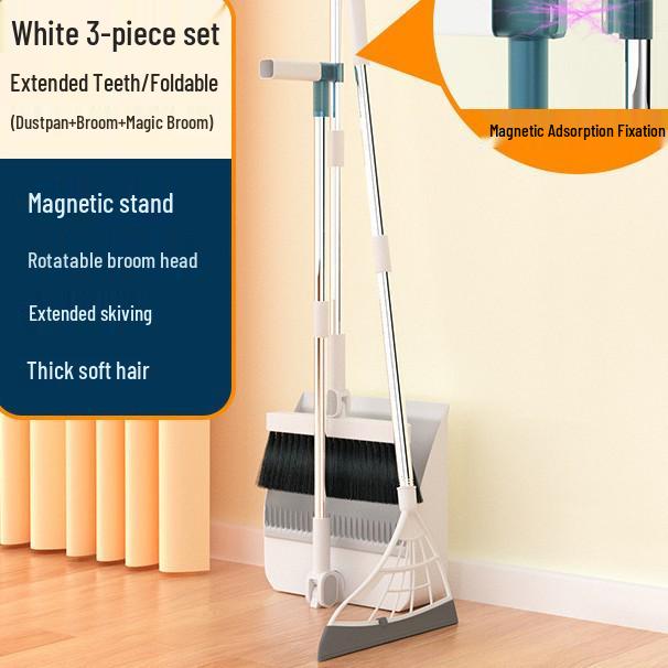 Magnetic Folding Broom & Dustpan Set - Enlarged & Thickened Design