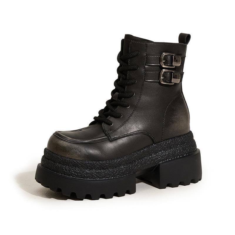 

Ботинки Мартин на толстой подошве женские 2025 осень и зима новые с небольшой внутренней высотой подъема женские туфли универсальные полированные ретро короткие ботинки 39 чёрный