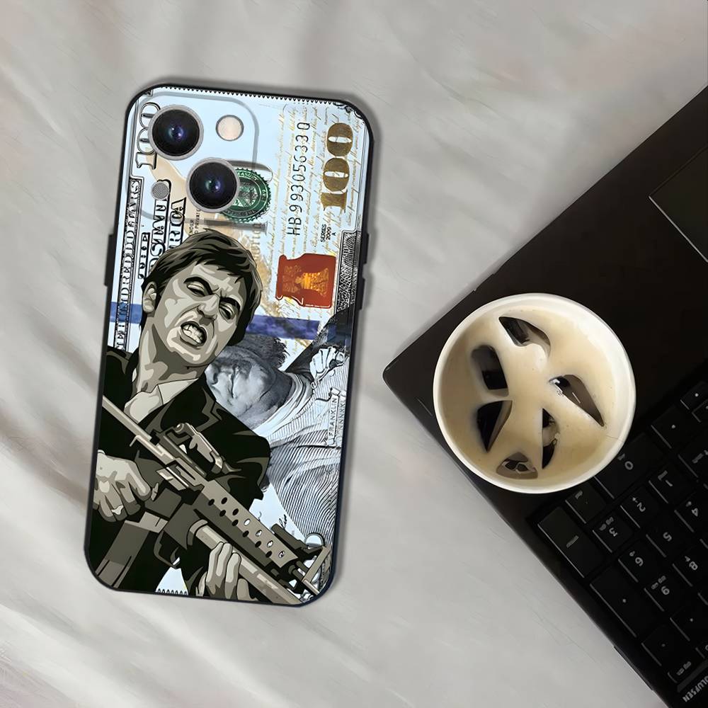Tony M-Montana of S-Scarface Phone Case For iPhone 16,15,14,13,12,11,Pro,XS,Max,XR,Plus,E,SE4,Mini Black Soft Cover