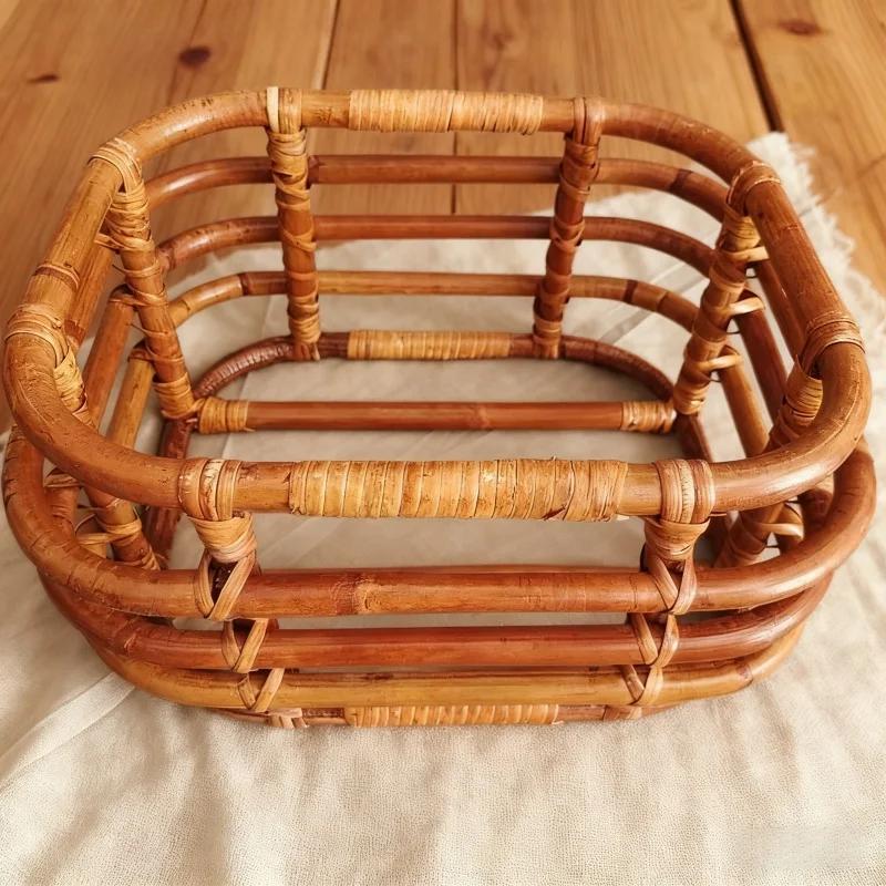 Newborn Photography Prop - Vintage Rattan Weaving Basket Baby Bed & Crib Practical Photo Shoot Furniture for Adorable Baby Shots
