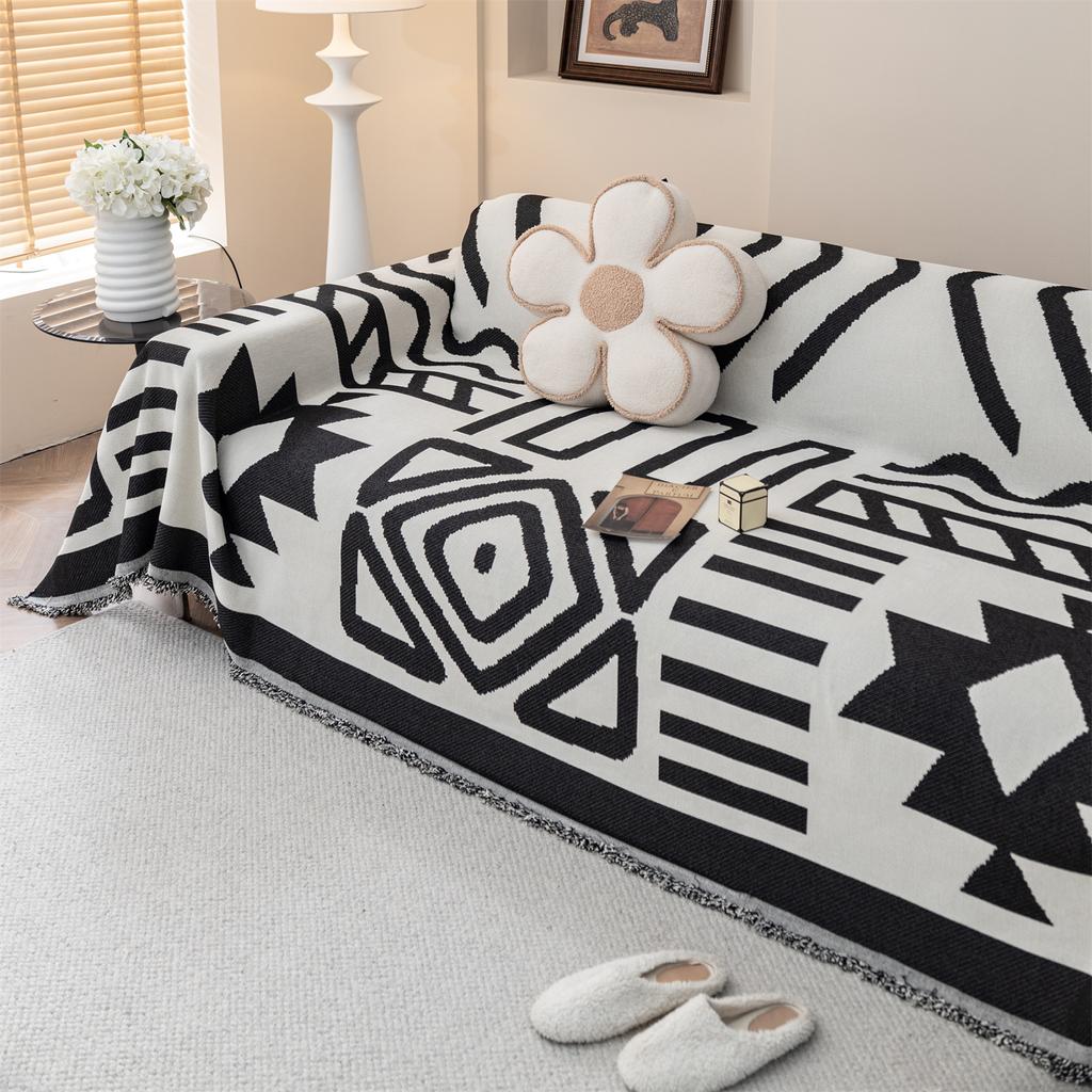 Boho Jacquard Chenille Sofa Towel with Tassels Double-side, for Living Room Camping Picnic Large Blanket Leisure Relax Beach