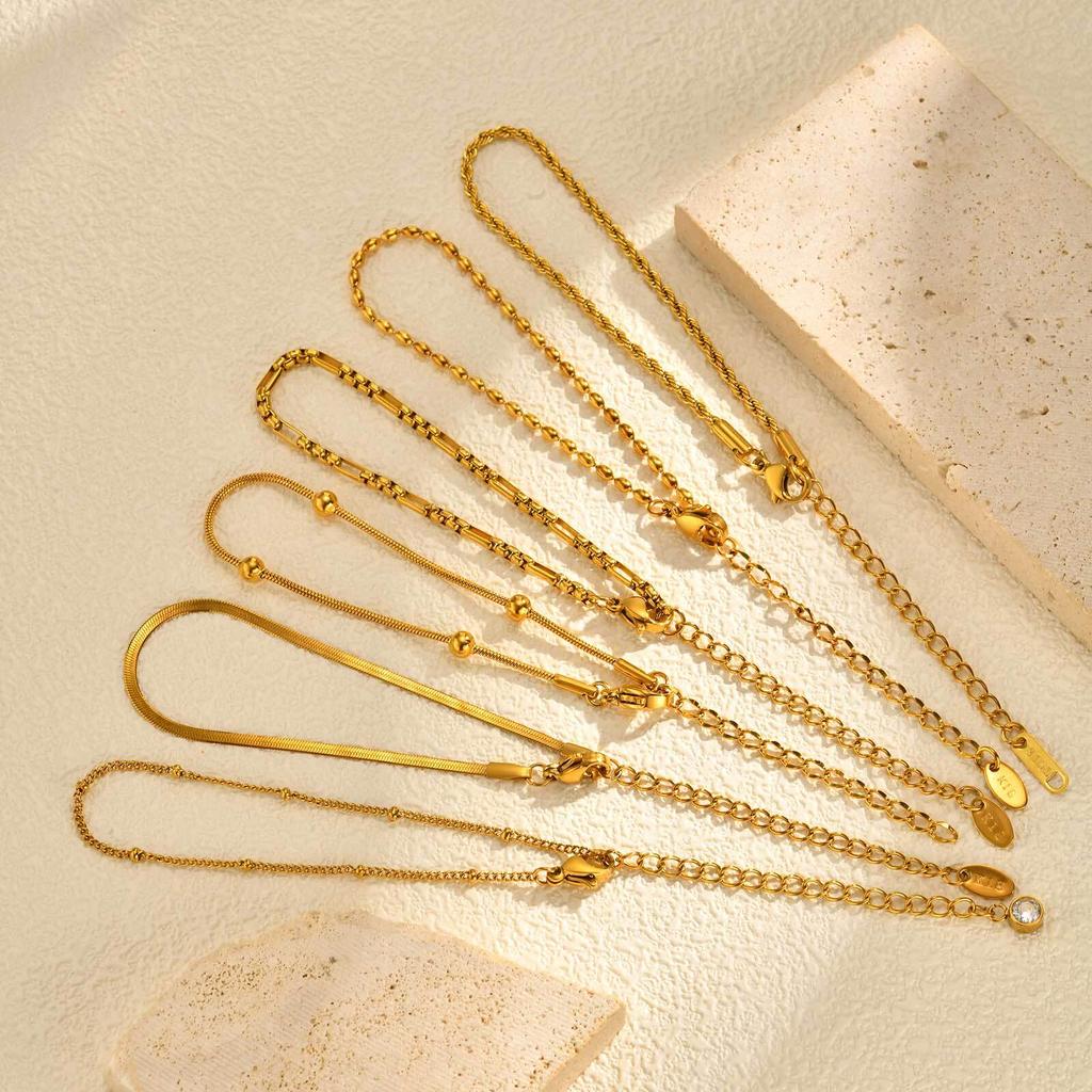 18K Real Gold Plated Bracelet Stackable for Women, Dainty Satellite Link Chain Bracelets Adjustable Minimalist Jewelry