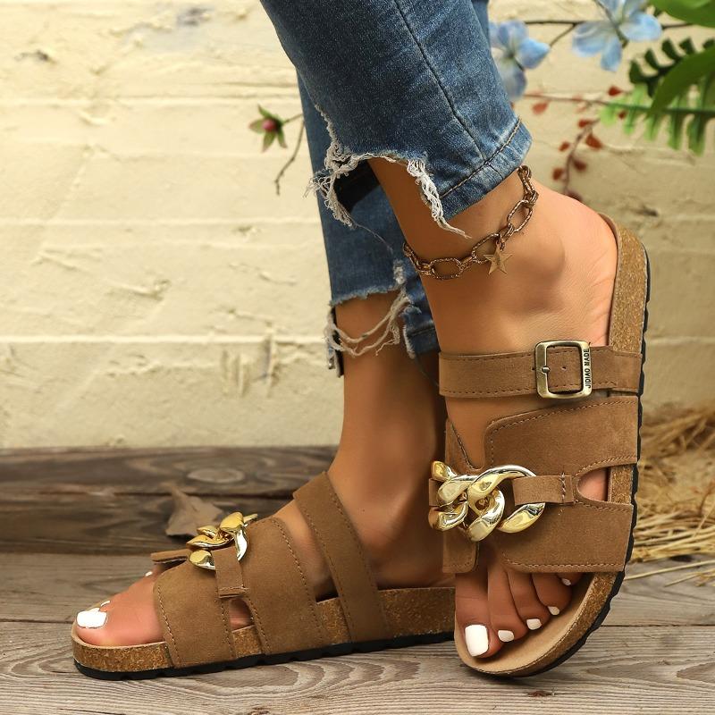 

Fashion Women s Fashion Sandals Summer New Round Head Open Toe Metal Chain Anti-slip Wear-resistant Flat Shoes 43