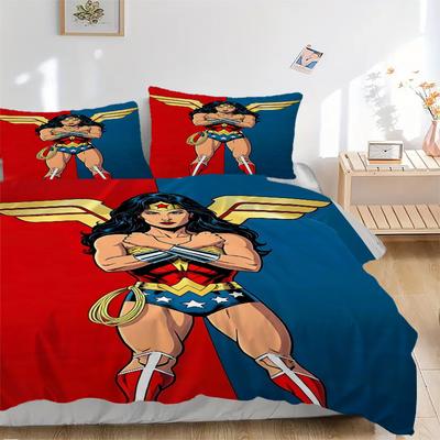 3er-Set Wonder Woman, Superhelden-Bettwäsche-Set, Weiche und bequeme Bettbezüge, Für Schlafzimmer, Gästezimmer (1*Bettbezug + 2*Kissenbezüge, W