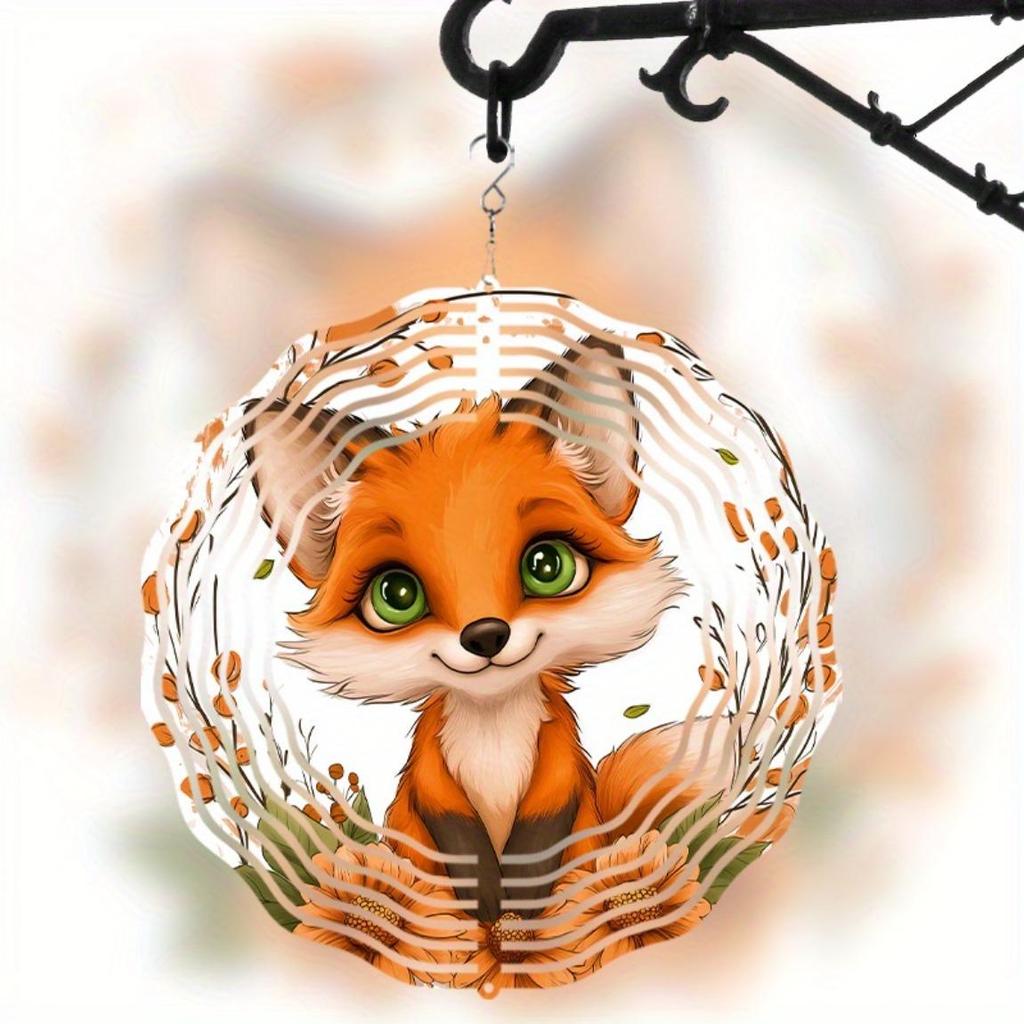 Fox Themed 2D Wind Spinner Garden Decor Metal Wall Art for Outdoor Yard Patio All Season Hanging Ornament No Electricity Needed