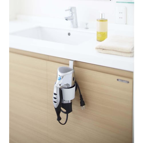 Yamazaki Hair Dryer Holder, White, Approx. W10 x D12 x H15cm (7581), Botes Hair Dryer Storage, Keeps Cords Tidy