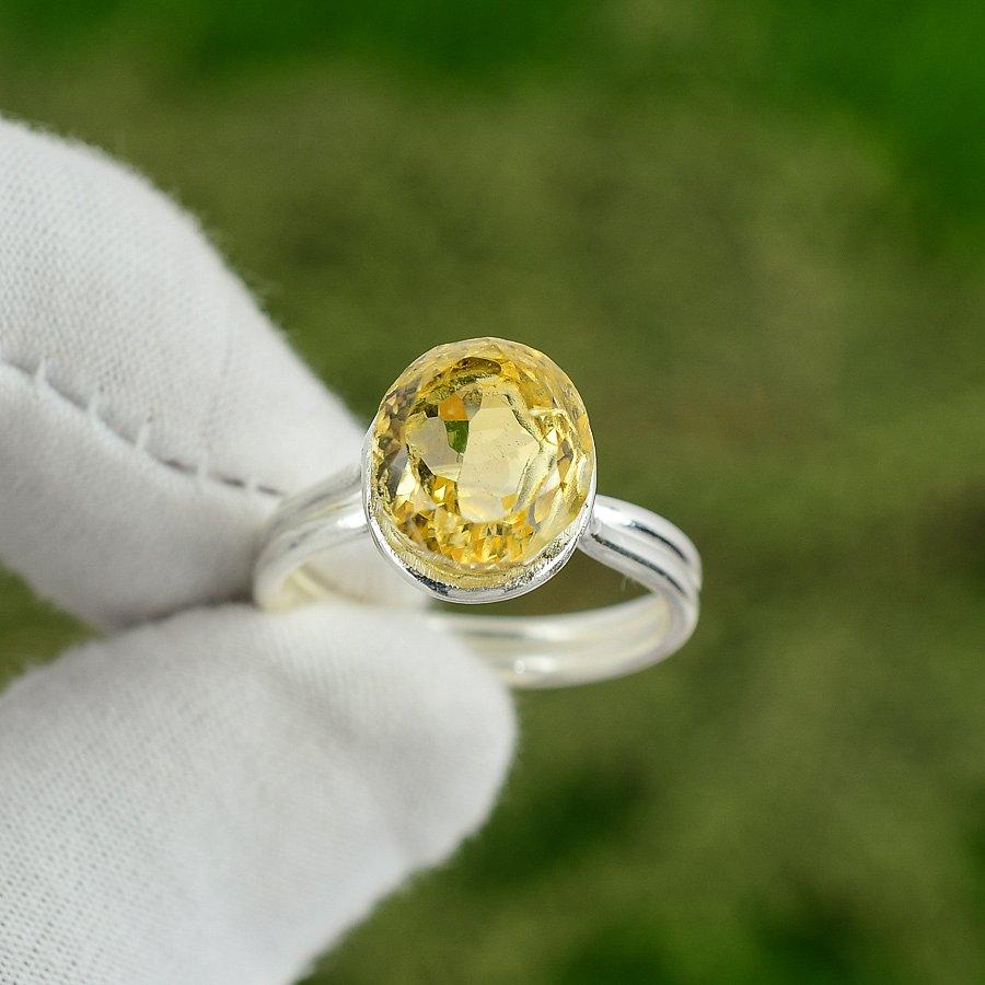 Sterling Silver Natural Citrine Sister Statement November Birthday Ring Size 9