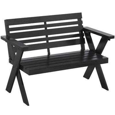 2 Seater Wooden Garden Bench, Slatted Patio Bench with Armrest and Backrest, Black