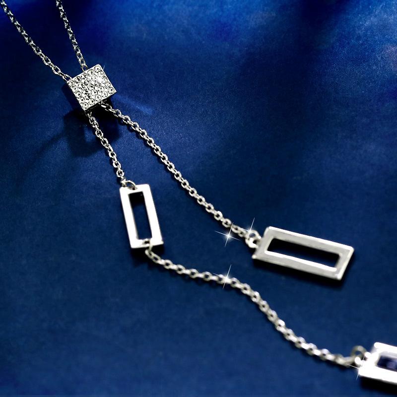 New geometric square long necklace women's Korean light luxury personalized sweater chain temperament versatile neck accessories