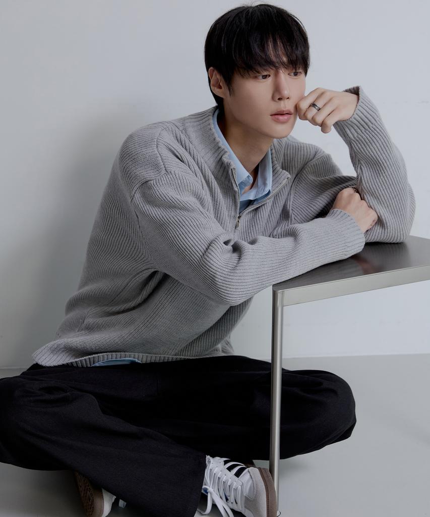 NODU Quarter Half Zip Ribbed Knit [Gray]
