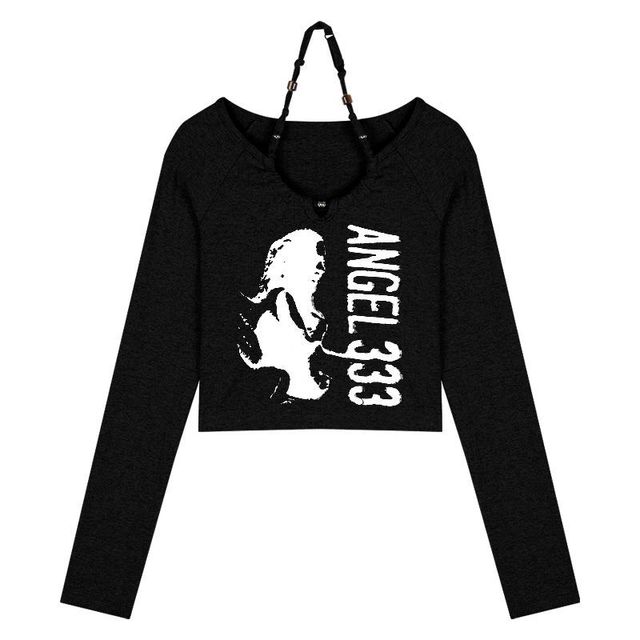Fashion Woman Tshirts  Slim Women Goth T-shirt Long Sleeve Crop Tops Y2k Top Clothing Korean T Shirt