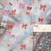 Delicate White Lace Bowknot Simulated Fabric Ribbon Silver Stamped Noble Rhinestone 5D Adhesive Nail Art Sticker Manicure Decal