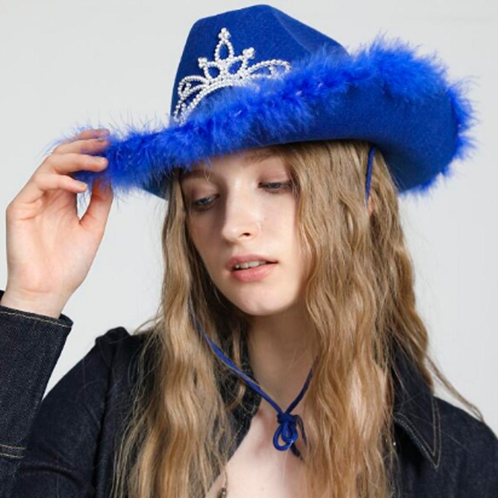 Vintage Country Western Fedora Hat Cowgirl Hat Furry Trims Cowgirl Hat for Party Photo Props Headwaer Gifts