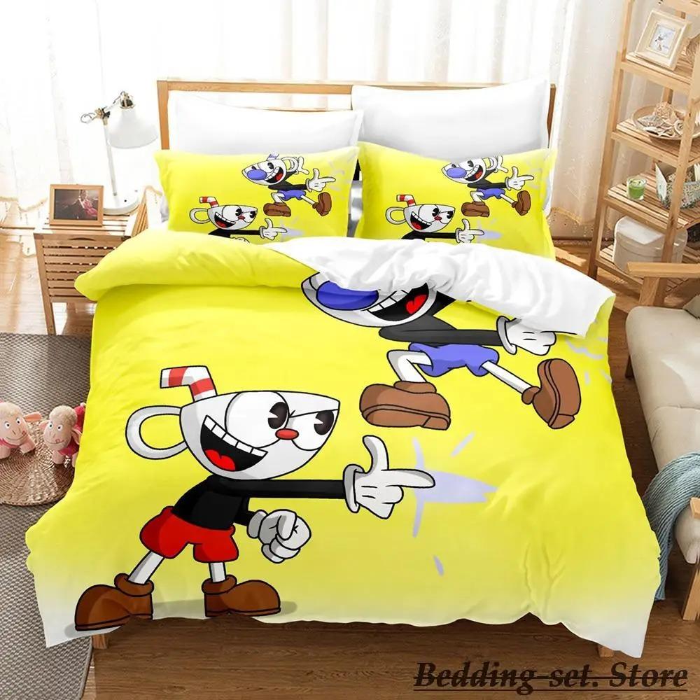 Game Cuphead Mugman 3D Bedding Set Cartoon Anime Duvet Cover Kawaii for Adult Kid Bedroom