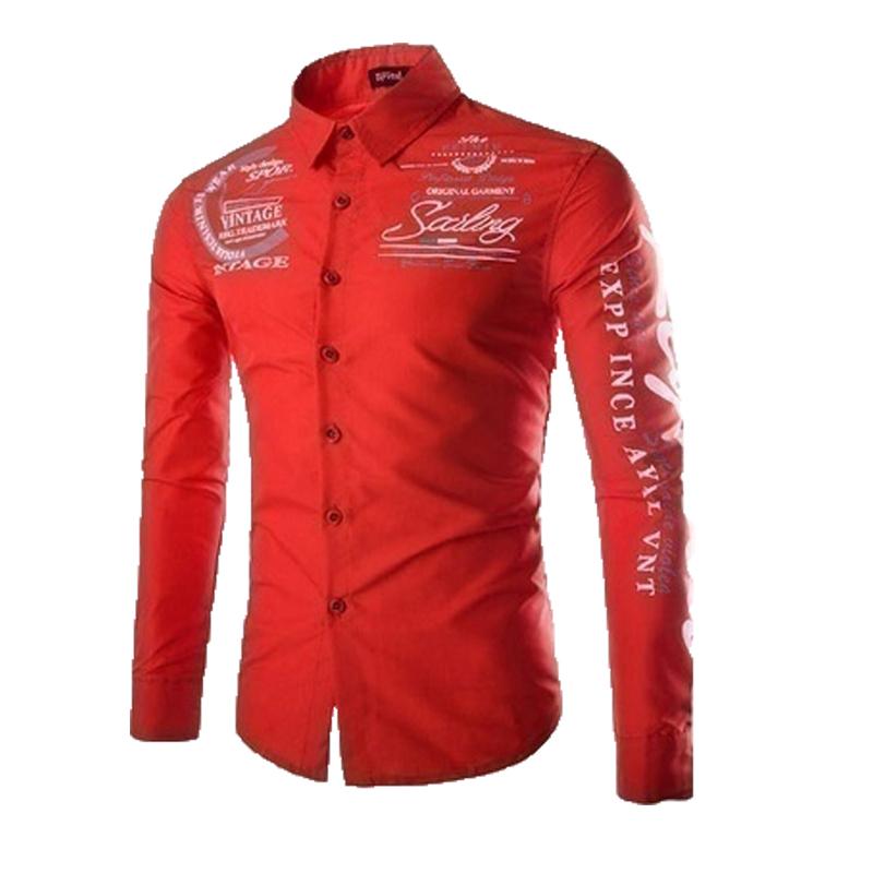 Новая осенне-зимняя мужская рубашка с принтом, повседневная рубашка с длинными рукавами S красный