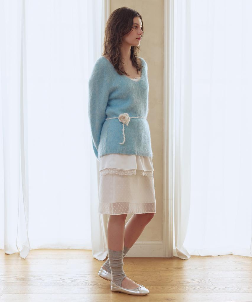 AFTERHOURS Deep V-Neck Alpaca Wool Knit Top (Sky Blue)