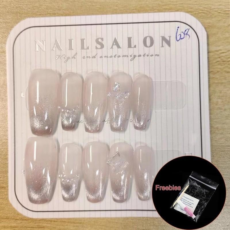 

Искусственные ногти ручной работы в форме трапециевидного гроба, накладные ногти, кошачий глаз, броня бабочки, готовые, многоразовые, съемные, с клеем Long-L