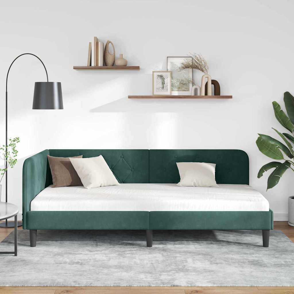 Corner Bed Frame Dark Green 90 X 190 Cm Velvet