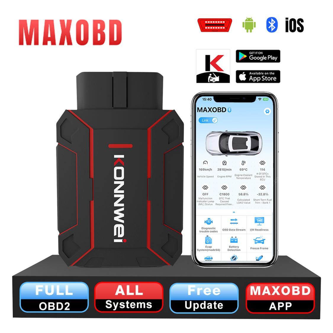 2026 MAXOBD KONNWEI Car OBDII Full System Fault Diagnostic Tool Deep Scan Bluetooth Connection Monitoring System OBD2 Scan Tool MAXOBD