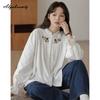 2026 Japanese Mori Girl Plus Size Women Shirt Ruffled Collar Ribbon Floral Embroidery White Oversized Blouse Casual Loose Baggy Basic Top