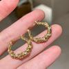 Personalized Twisted Retro Rhinestone Metal Hoop Earrings - Unique French High-End Style