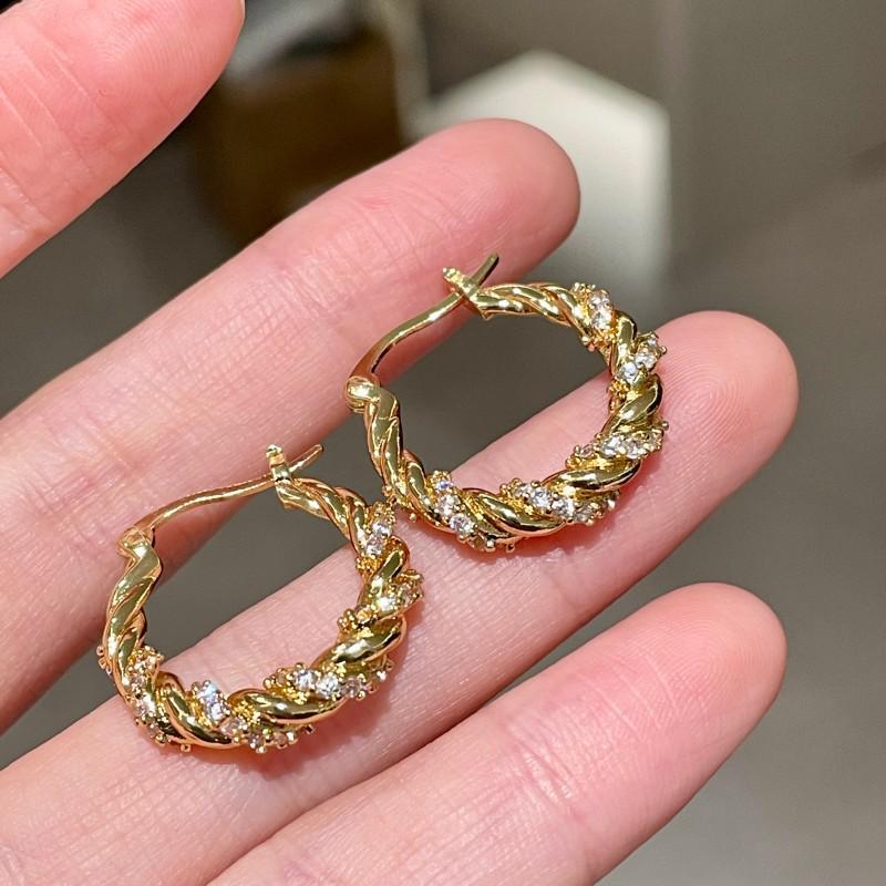 Personalized Twisted Retro Rhinestone Metal Hoop Earrings - Unique French High-End Style
