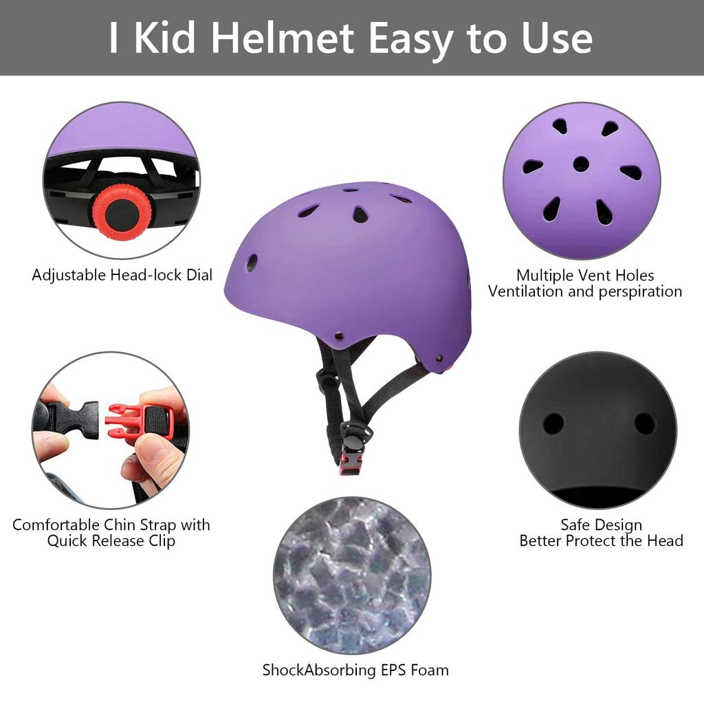 Kids Bike Helmet Toddler Ages 3-8 Years Old Boys Girls Children Adjustable Bicycle Helmet Purple