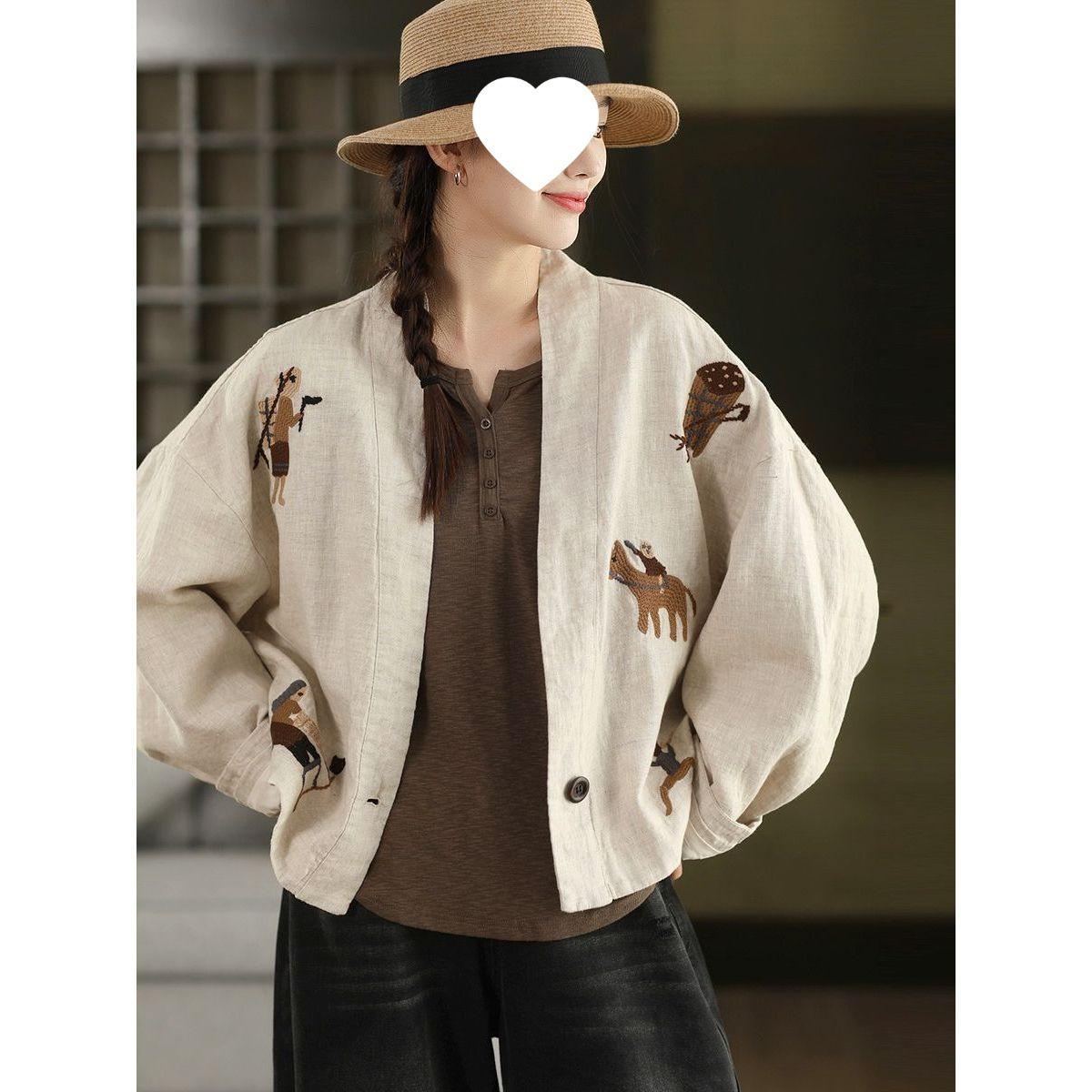 

Women s 2025 Retro Embroidered Jacket - Loose, Slimming Casual Top for Spring/Autumn 3X Large