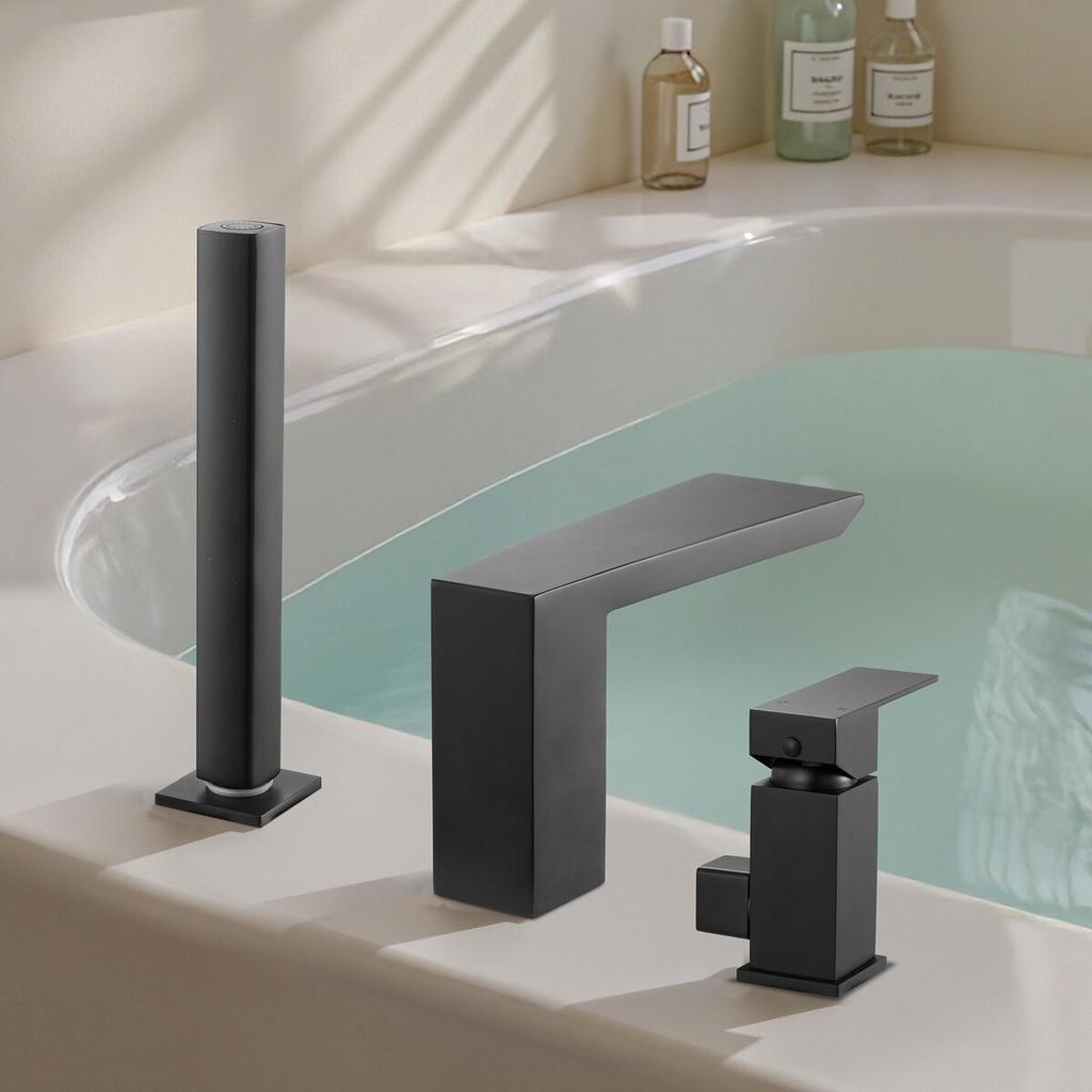Roman Tub Faucet, 3 Hole Waterfall Bathtub Faucet, Roman Bathtub Faucets Set with Shower Head & 1 Handle, Deck Mount Bath Tub Faucets Set for Baby