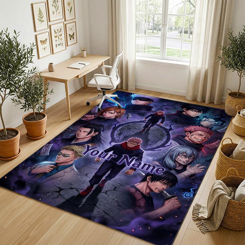 Personalized Crystal Velvet Carpet,Jujutsu Kaisen Custom Printed Name, Plush Area Rug For Home Indoor Decor