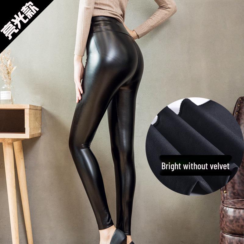 Damen High Waist PU Leder Skinny Hose - Glänzend Matt, Hüftlift, Plus Samt, Herbst/Winter Leggings