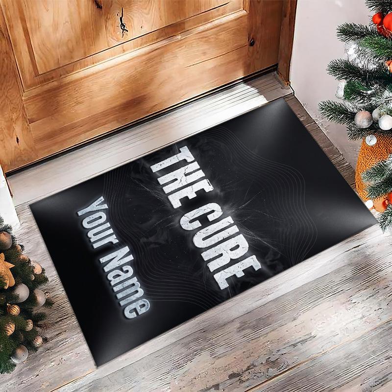 The Cure Crystal Velvet Rug, Custom Name Text Personalized Non‑Slip Floor Mat for Home Decor Gift