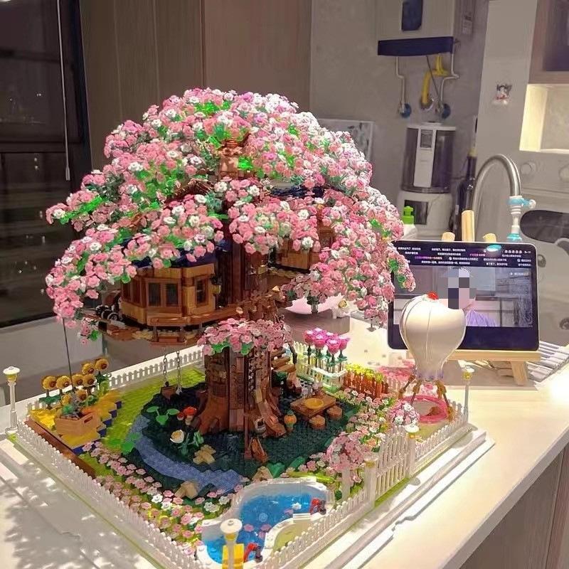 Cherry Blossom Treehouse Building Blocks - High Difficulty Princess Series for Girls' Birthdays.